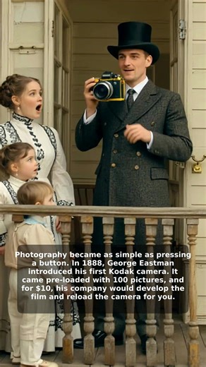 (Follow for more daily history facts!)... Before 1888, photography was mostly for professionals with bulky equipment and technical knowledge. Then George Eastman came along with a revolutionary idea and an equally revolutionary slogan: "You press the button, we do the rest." On September 4, 1888, Eastman patented his first Kodak camera, a small handheld box that changed everything. It came pre-loaded with enough film for 100 pictures. For the first time, anyone could capture a moment without bei