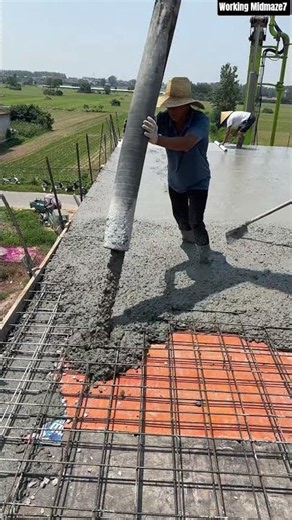 🏗️☀️ Roof Construction: Pouring Concrete Foundation with Boom Pump