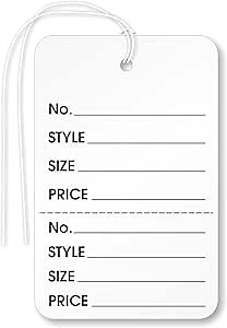 XpressTags (Pack of 1000) 2.875 x 1.75 inch Perforated Garment Tags with Pre-Attached String and Stub (Size - 6), String, 12 Point Cardstock, White