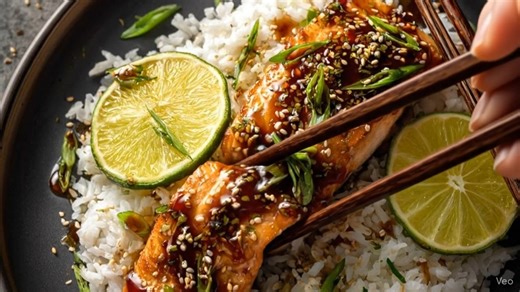 Honey-Garlic Glazed Salmon with Coconut Rice | Iris recipes