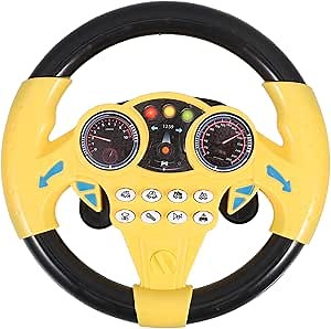 Toyvian Baby Steering Wheel Toy: Simulated Driving Controller with Sound & Light - Suction Cup Base Design - Educational Musical Steering Wheel Toy for Toddlers (Yellow)