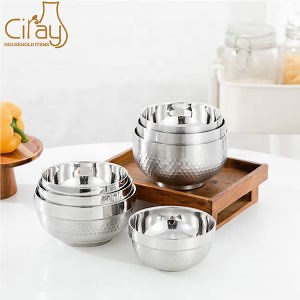 [Hot Item] Kitchen Tool Stainless Steel Double Wall Heat Insulated Serving Bowls Household Rice Soup Bowl