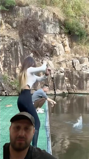Asian girl fishing video