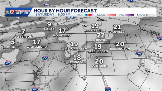 SATURDAY: - Snow continues throughout much of the day. Intensity will vary. - Several inches of accumulation possible. - Slick travel. - Gusty winds could make for blowing snow, scattered power outages, and frigid wind chills. - Snow ending late Saturday evening, after dark. | WXII 12 Weather