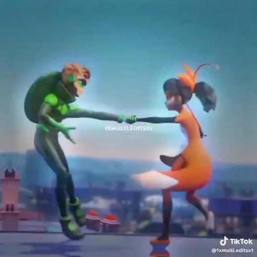 renardette and trionyx marinette with fox miraculous and adrien with turtle miraculous #miraculous