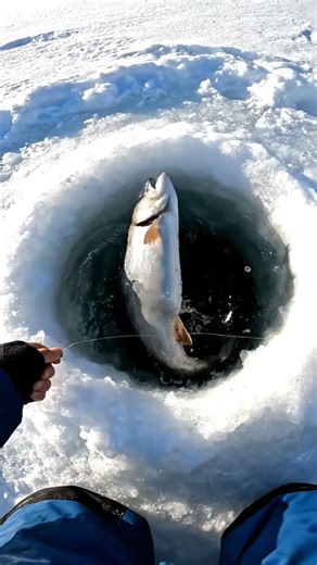 POV Salmon Explodes from Ice Hole ❄️🎣 #shorts #FrozenCatch #IceFishing #Wild