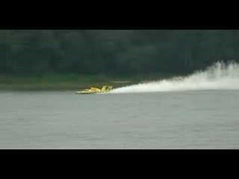 Hydroplane boat crashes / Flips and keeps going
