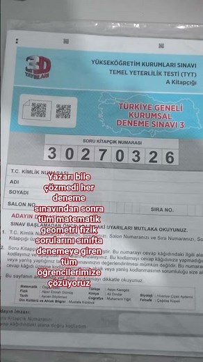 3D Yayınları Türkiye geneli kurumsal Deneme Sınavı 3 TYT ve AYT Matematik çözümleri abone özeldir
