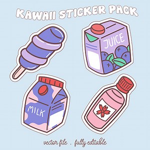 Kawaii sticker set or elements with cute japan anime manga cartoon...
