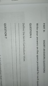 Define the term Curriculum Vitae.... | Filo