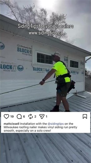 Installing siding the easy way with a Milwaukee roofing nailer and aftermarket siding tips adapter