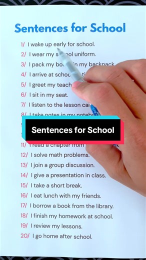School English you can use every day 📚 Practice these sentences before class and try to say them naturally. 🇺🇸✨ #learnenglish #schoolenglish #englishsentences #esl #englishpractice