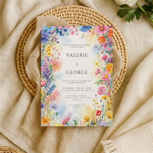 Floral Border Wedding Invitation Template - Editable Design - Bonus RSVP Card Design Included - Etsy Australia