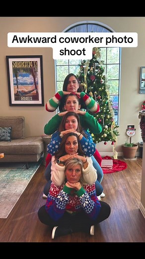 Awkward coworker photo shoot- office edition 😂 #awkwardphotoshoot #jcpenny #jcpenneyphotoshoot #coworkers #workbestie #photoshoot #funny #team #office #officelife #officehumor #goals #fyp #foryou #officegoals #viral #trending #christmas #christmas2023 #uglychristmasweaters