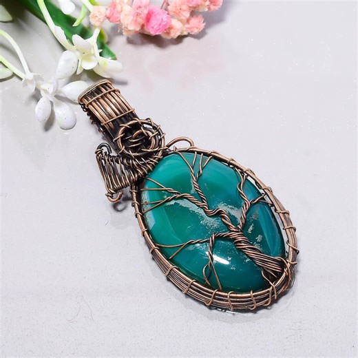 Green Onyx Tree of Life Pendant, Copper Wire Wrapped Boho Necklace - Etsy