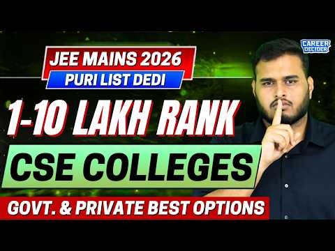 1-10 Lakhs Rank College Options for CSE🔥| Low Percentile CSE Colleges Options #jeemains