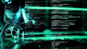 robot hands coding binary code with script web shop template programming software language. A.I. take human job