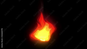 Cartoon Fire Animation With Flames Burning Loop/ 4k animation of a cartoon fire burning, with burning flames patterns and smoke