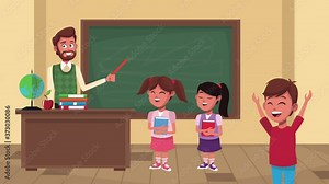 back to school animation with male teacher and students in classroom