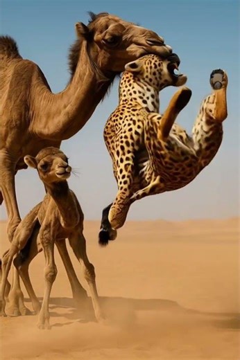 Will the camel successfully fight back against the leopard? 🐪 Epic desert showdown #camel #leopard