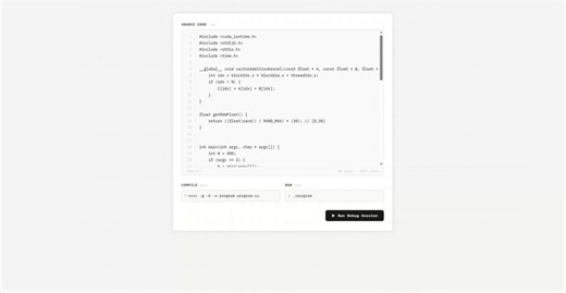 18-19/100 of GPU Grindi had an idea... so i spent the day working on a web interface for the cuda debugger ! the idea is simple i wanted to use the debugger to find what was wrong in my kernel but i didn't know all the gdb commands, i didn't know how the cuda-gdb extension specifically works, like focusing on blocks / warps / threads etc 💀i mean it's not that hard to just read the doc, but i thought it was too bad there wasn't a tool making this easier, so i made my own ! you can navigate betwe