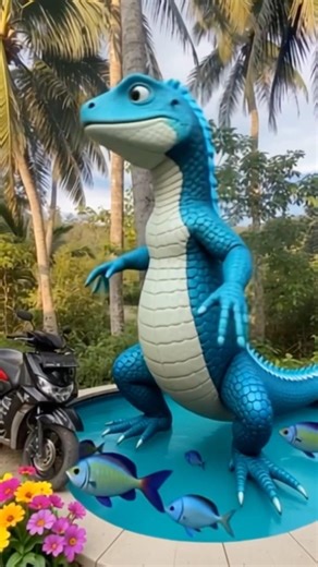 gecko bathing in swimming pool