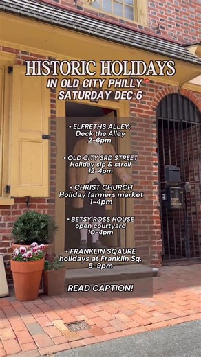 📍FUN THINGS TO DO IN PHILLY: Historic Holidays in Old City Dec 6th Philly you do not want to miss out on this fun philly holiday extravaganza !!! Old City philly is one of the most iconic & historic parts of the city & saturday dec 6th so many festive things to do!!! • 𝗛𝗼𝗹𝗶𝗱𝗮𝘆 𝗦𝗵𝗼𝗽𝗽𝗶𝗻𝗴 𝗦𝗶𝗽 & 𝗦𝘁𝗿𝗼𝗹𝗹 | 𝟭𝟮–𝟰 𝗣𝗠 3rd street from Market to Arch, This old city philly st will be closed to cars With nearly 30 boutiques with specials, seasonal drinks, entertainment. Plus SNOW
