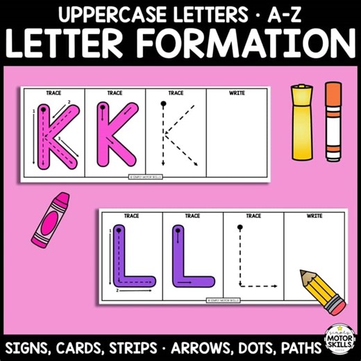 I Can Write Uppercase Letters - Formation Practice Signs, Cards, Strips