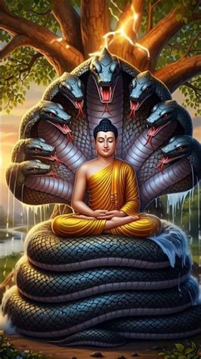 The snake with seven heads protecting the Buddha #buddha #meditate #mucalinda #storm