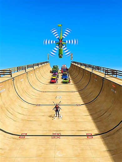 SPIDERMAN CARS Racing Mega LAKE Ramp Challenge - GTA 5 Superheroes Stunt