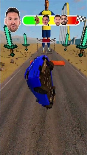 🤩CR7 Vs Messi Vs Neymar Vs Scooby-Doo⚡Obstacles Challenge! #beamngdrive #simulator #shorts