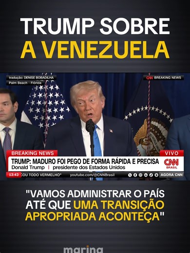 Sobre a operação na Venezuela que capturou Maduro, Trump declarou que a ideia dos Estados Unidos é coordenar uma transição de governo.