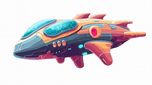 Futuristic video game spaceship with alien crew cartoon vector illustration | Premium AI-generated vector