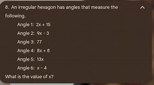 An irregular hexagon has angles that measure the following:  An... | Filo