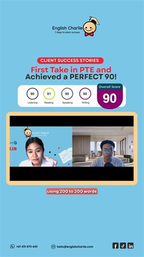He scored a PERFECT 90/90 in PTE — FIRST TRY! 🔥 You NEED to hear this story! 🙌✨ In this exclusive interview, he reveals his exact journey to getting a Perfect 90 — his struggles, his exam-day experience, and the preparation that changed EVERYTHING. WATCH NOW to uncover the tips, mindset, and preparation that led to this unbelievable achievement. You might just find the secret formula you need for your own PTE success! 📚 To start your PTE Prep, sign up here: https://app.englishcharlie.com/sign