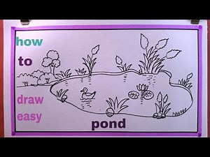 how to draw a pond easy step by step/easy pond drawing