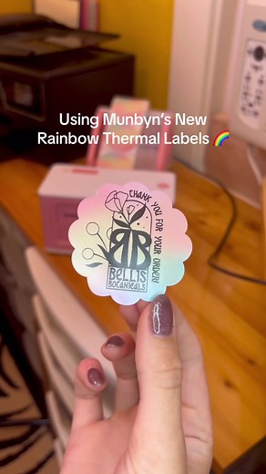 I bought this printer for my shipping labels not thinking about all the other possibilities it held. These rainbow labels don’t take any ink to print like my old ones and they are rainbow?! 🌈😂 ✨Link In My Bio!✨ So far this thermal printer from @MUNBYN has been a great investment and I recommend it! If you are working off of only your phone I would say get the Bluetooth version. I partnered with munbyn this month so you will be seeing a few other videos of this cute pink printer and the pink sh