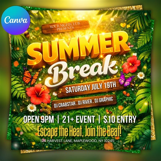 Summer Party Flyer, DIY Flyer Template Design, Pool Party Invite Flyer, Summer Break Party Flyer, Summer Event Flyer, Canva Instagram Post