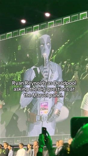 Ryan Reynolds as Deadpool asking the big questions at the Marvel panel.