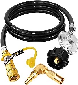 8FT Propane Regulator Hose with Safety Shutoff Valve,Conversion Fitting