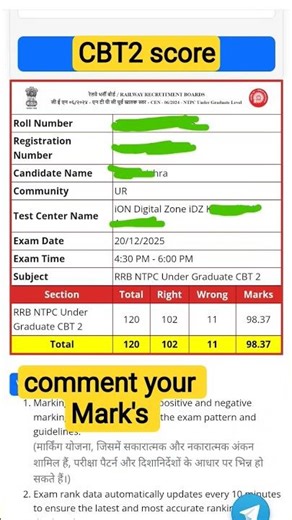 NTPC cbt2 answer key out_my scorecard#ntpccbt2 #answerkey#ntpc_exam #railwaygroupd #railway #ssccgl