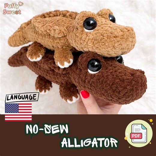 FREE - No Sew Alligator Crochet Pattern | Easy Beginner Crocodile Amigurumi PDF - Etsy
