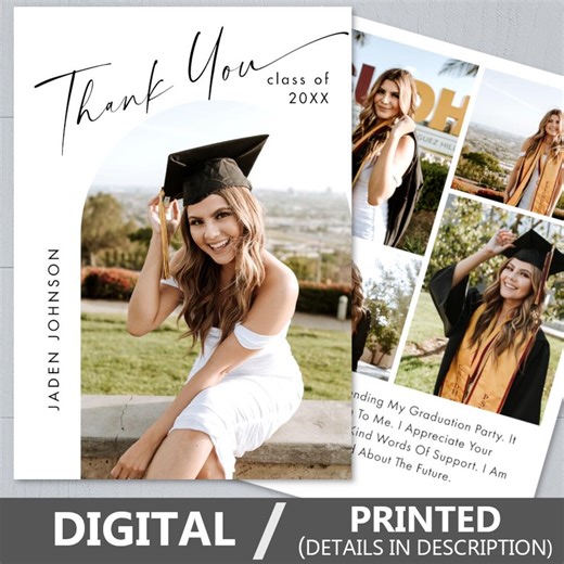 Graduation Party Thank You Minimalist Modern Photo Card 2026. Digital PDF Template 5x7 + Printed (details in Description) - Etsy