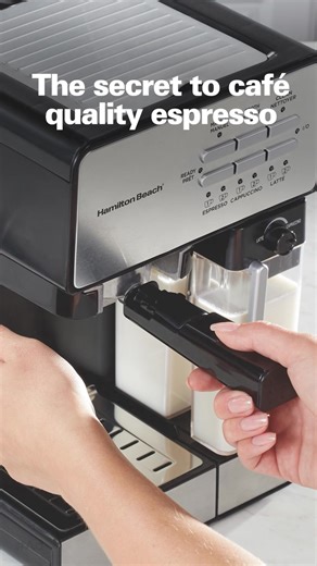 Skip the coffee shop line. The Slide & Lock™ Espresso Maker with Automatic Milk Reservoir lets you make café-style espresso, cappuccinos, and lattés from the comfort of home. | Hamilton Beach | Facebook