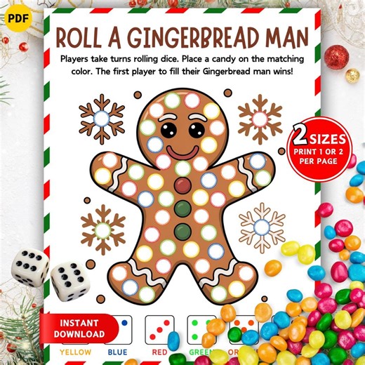 Roll A Gingerbread Dice Game, Printable Christmas Game for Kids Adult, Christmas Party, Dinner Table Game, Winter Games, Classroom Activity - Etsy