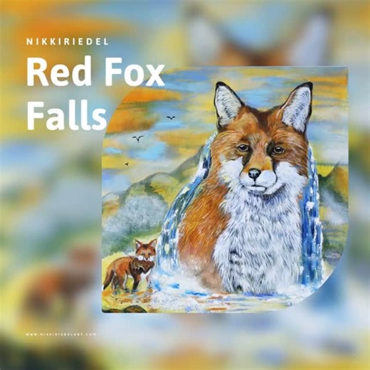 Nikki Riedel on Instagram: ""Red Fox Falls" Experience the enchanting harmony of nature in "Red Fox Falls." This vibrant painting presents a striking depiction of a majestic fox alongside a young fox playing in the water from a stunning waterfall that cascades with mesmerizing energy. The blend of earthy tones and soft blues captures the serenity of the landscape while evoking a sense of wonder. With its unique aesthetic, this artwork serves as a distinctive addition to any space, inviting viewe