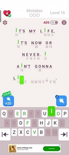 Cryptogram letters and number level 16