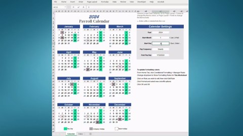 Annual Payroll Calendar Template-excel Download-printable - Etsy