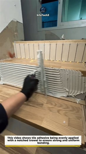 Perfect Tile Adhesive Application on Stairs #tiling #construction #shorts