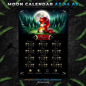 Full Year 2026 Moon Phase Chart Printable Watercolor Lunar Calendar Digital Download Art Print Celestial Zodiac Poster Wall Decor Gift - Etsy Australia